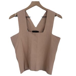 House of Harlow 1960 Beige Knit Wide Strap Sleeveless Square Neck Tank